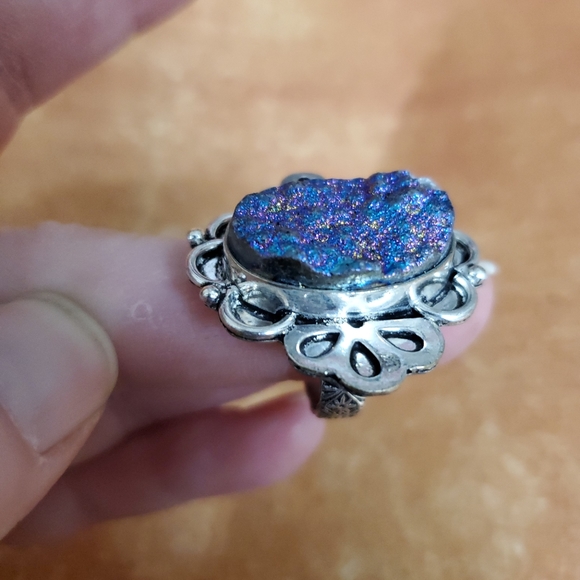 New Titanium Druzy Agate 925 Silver Ring. - Picture 6 of 8